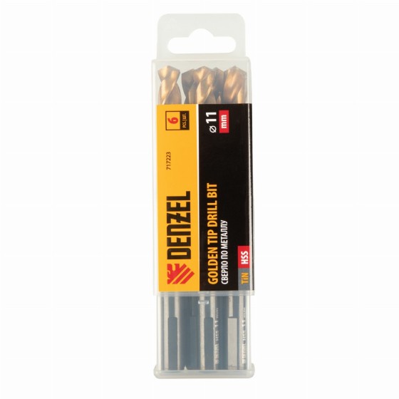 Сверло по металлу, 11 мм, HSS-Tin, Golden Tip, 6 шт. Denzel 717223
