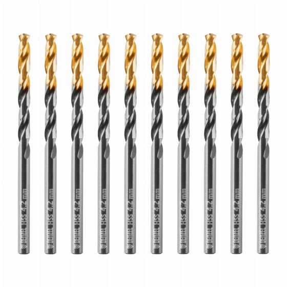 Сверло по металлу, 4,2 мм, HSS-Tin, Golden Tip, 10 шт. Denzel 717210
