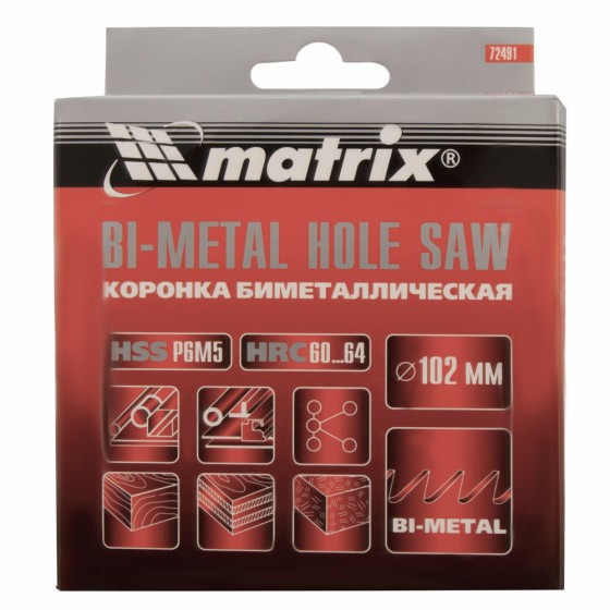 Коронка Bimetal, 102 мм Matrix 72491 Коронка Bimetal, 102 мм Matrix 72491
