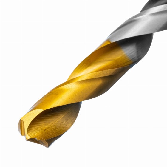 Сверло спиральное по металлу 10 x 133мм, Р6М5, Golden Tip, многогранная заточка Denzel 718285 Сверло спиральное по металлу 10 x 133мм, Р6М5, Golden Tip, многогранная заточка Denzel 718285
