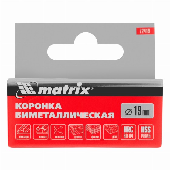 Коронка Bimetal, 19 мм Matrix 72419 Коронка Bimetal, 19 мм Matrix 72419