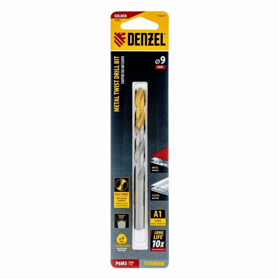 Сверло спиральное по металлу 9 x 125 мм, Р6М5, Golden Tip  Denzel 718241