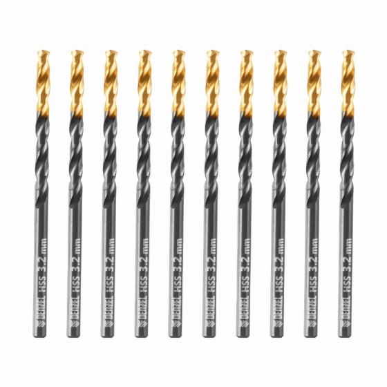 Сверло по металлу, 3,2 мм, HSS-Tin, Golden Tip, 10 шт. Denzel 717206 Сверло по металлу, 3,2 мм, HSS-Tin, Golden Tip, 10 шт. Denzel 717206