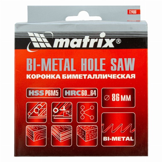 Коронка Bimetal, 86 мм Matrix 72486 Коронка Bimetal, 86 мм Matrix 72486