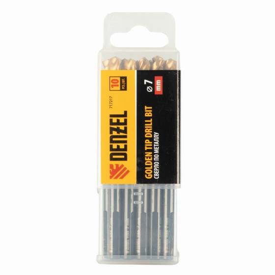 Сверло по металлу, 7 мм, HSS-Tin, Golden Tip, 10 шт. Denzel 717217 Сверло по металлу, 7 мм, HSS-Tin, Golden Tip, 10 шт. Denzel 717217