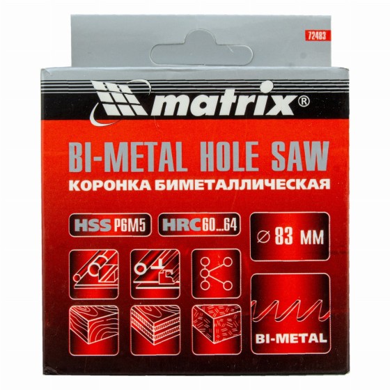 Коронка Bimetal, 83 мм Matrix 72483 Коронка Bimetal, 83 мм Matrix 72483