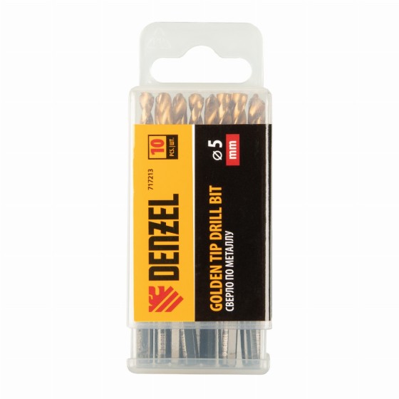 Сверло по металлу, 5 мм, HSS-Tin, Golden Tip, 10 шт. Denzel 717213 Сверло по металлу, 5 мм, HSS-Tin, Golden Tip, 10 шт. Denzel 717213