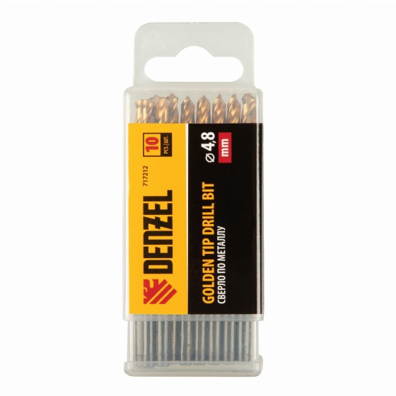 Сверло по металлу, 4,8 мм, HSS-Tin, Golden Tip, 10 шт. Denzel 717212 Сверло по металлу, 4,8 мм, HSS-Tin, Golden Tip, 10 шт. Denzel 717212