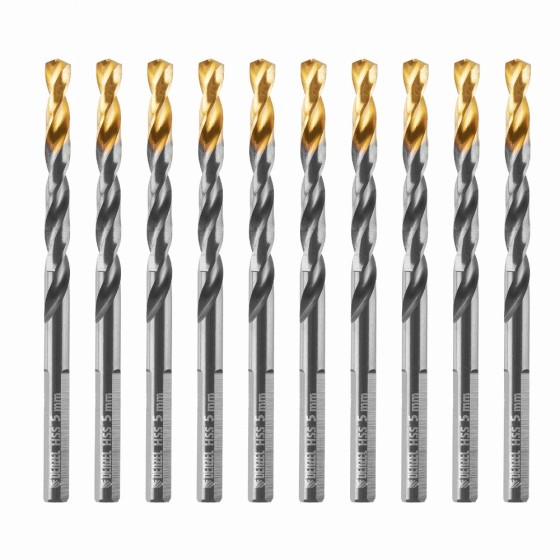 Сверло по металлу, 5 мм, HSS-Tin, Golden Tip, 10 шт. Denzel 717213 Сверло по металлу, 5 мм, HSS-Tin, Golden Tip, 10 шт. Denzel 717213