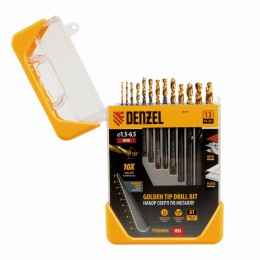 Набор сверл по металлу, 1,5-6,5 мм, HSS-Tin, Golden Tip, 13 шт Denzel 72318 Набор сверл по металлу, 1,5-6,5 мм, HSS-Tin, Golden Tip, 13 шт Denzel 72318