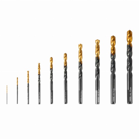 Набор сверл по металлу, 1-10 мм, HSS-Tin, Golden Tip, 10 шт Denzel 72316