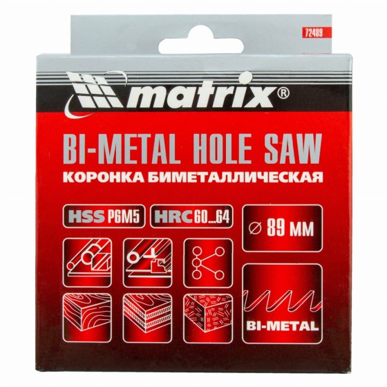 Коронка Bimetal, 89 мм Matrix 72489 Коронка Bimetal, 89 мм Matrix 72489