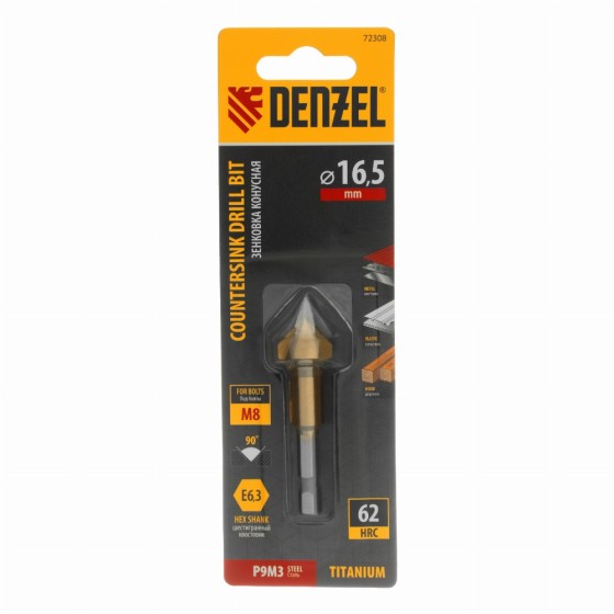 Зенковка конусная под М8, HSS, по металлу, 6-гранный хвостовик Denzel 72308 Зенковка конусная под М8, HSS, по металлу, 6-гранный хвостовик Denzel 72308