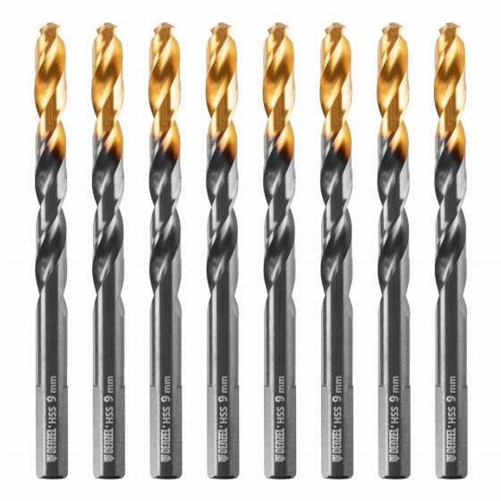Сверло по металлу, 9 мм, HSS-Tin, Golden Tip, 8 шт. Denzel 717221 Сверло по металлу, 9 мм, HSS-Tin, Golden Tip, 8 шт. Denzel 717221