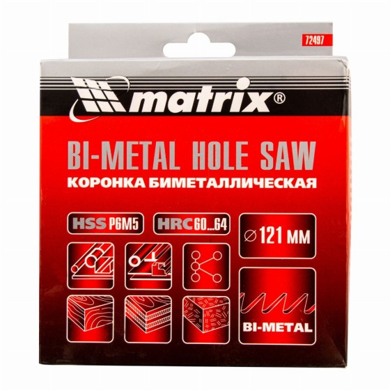 Коронка Bimetal, 121 мм Matrix 72497 Коронка Bimetal, 121 мм Matrix 72497
