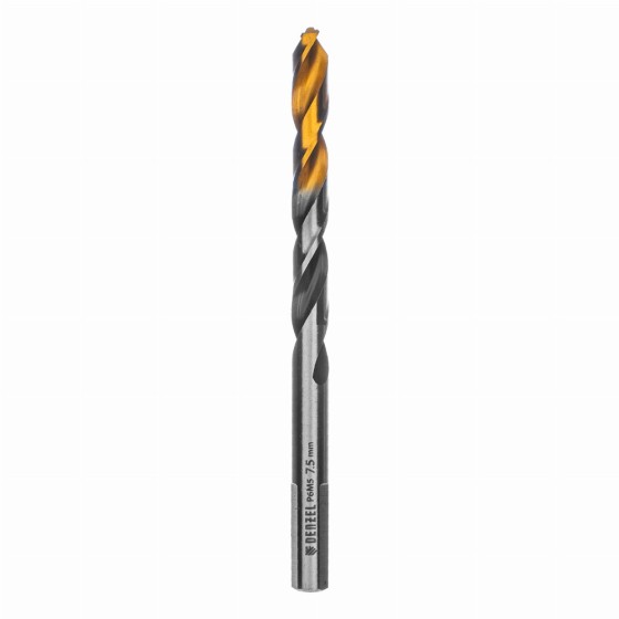 Сверло спиральное по металлу 7,5 x 109мм, Р6М5, Golden Tip, многогранная заточка Denzel 718281 Сверло спиральное по металлу 7,5 x 109мм, Р6М5, Golden Tip, многогранная заточка Denzel 718281