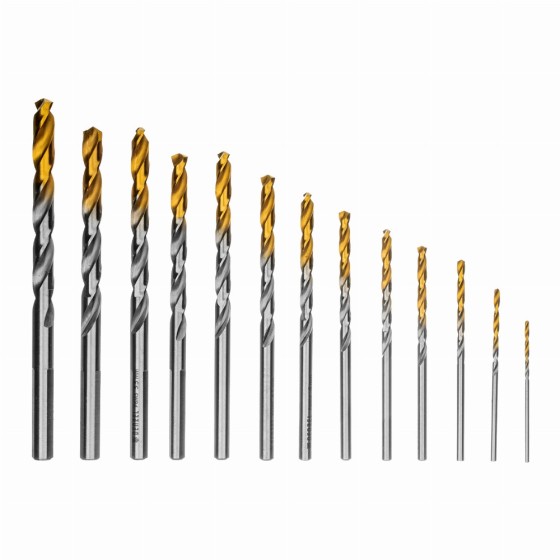 Набор сверл по металлу, 1,5-6,5мм, Р6М5-TiN, Golden Tip, 13 шт Denzel 723002 Набор сверл по металлу, 1,5-6,5мм, Р6М5-TiN, Golden Tip, 13 шт Denzel 723002