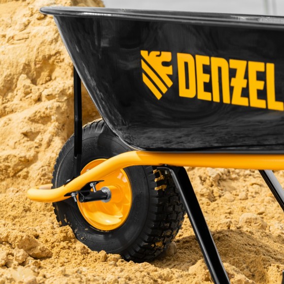 Тачка строительная, усиленная, объем 130 л, 230 кг, колесо 15х6.00-6 Denzel 689965