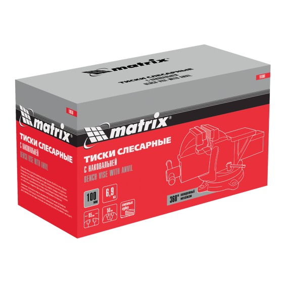 Тиски слесарные, 100 мм, поворотные, с наковальней Matrix 18600 Тиски слесарные, 100 мм, поворотные, с наковальней Matrix 18600