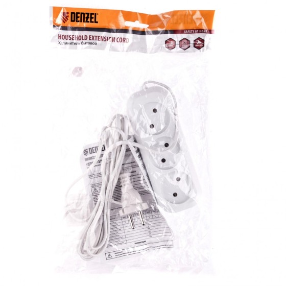 Удлинитель бытовой, без заземления, 3 м, 3 розетки, 6 A, серия УХ6 Denzel 95926 Удлинитель бытовой, без заземления, 3 м, 3 розетки, 6 A, серия УХ6 Denzel 95926