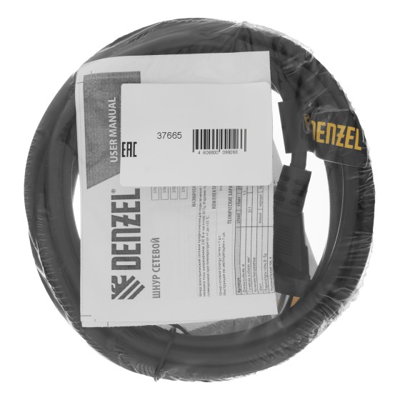 Шнур сетевой Energy Series, ПВС, 3 м, 2 x 1 мм, с неразборной вилкой, черный, Denzel 37665 Шнур сетевой Energy Series, ПВС, 3 м, 2 x 1 мм, с неразборной вилкой, черный, Denzel 37665