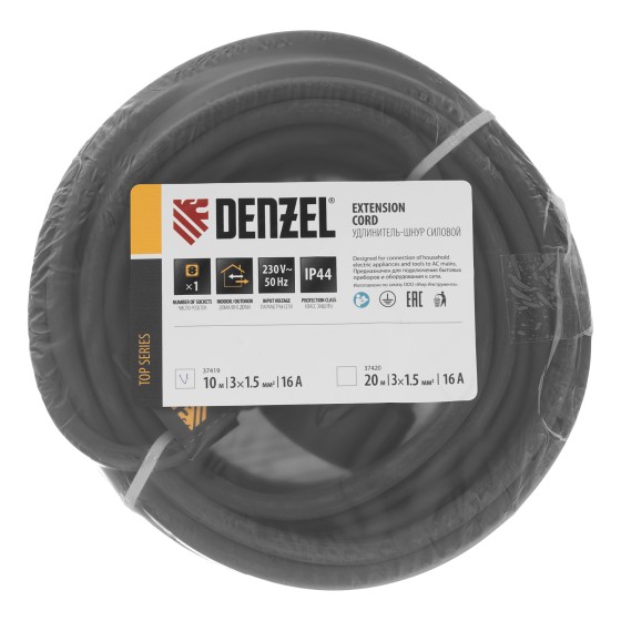 Удлинитель-шнур силовой Top Series, КГТТ, 10 м, 1 розетка, 3 x 1,5 мм Denzel 37419